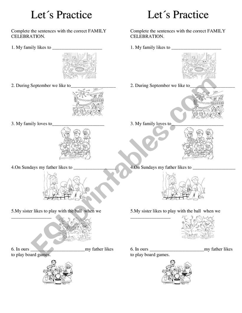 Family Special Activities worksheet
