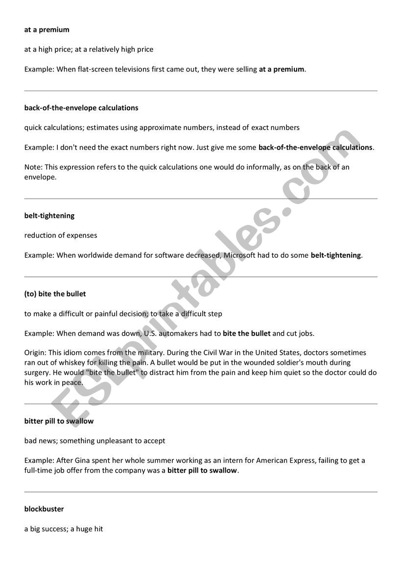 business idiom exprssion - ESL worksheet by alejordao