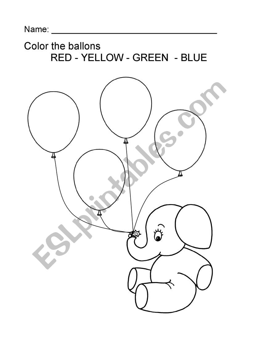 Color the ballons worksheet