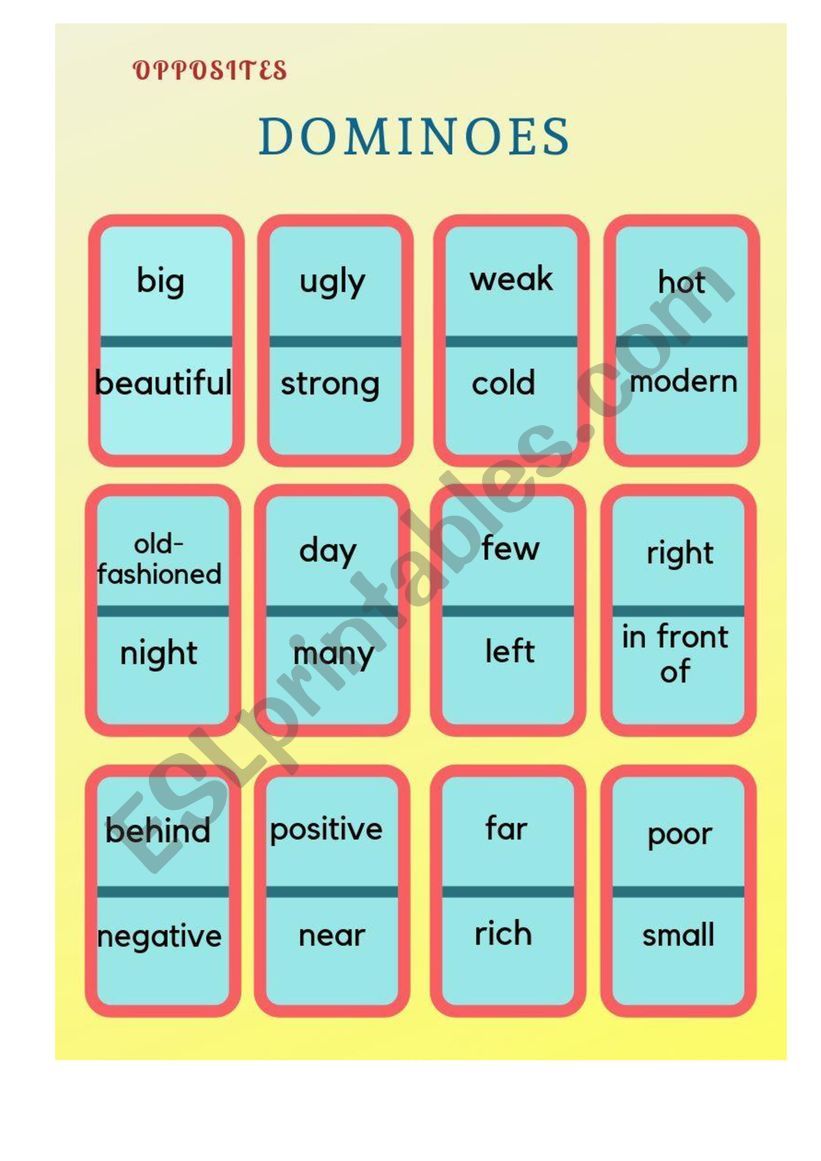 Opposites Dominoes worksheet