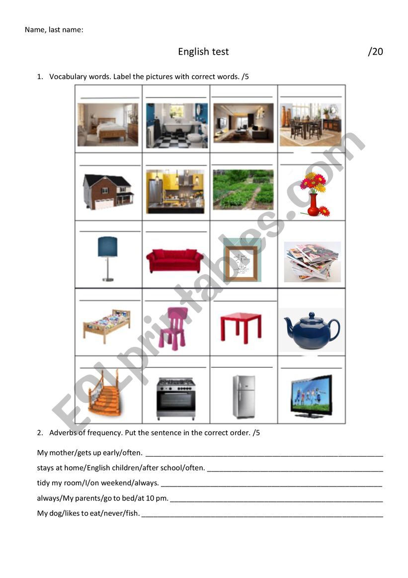 English test on the house - ESL worksheet by amujkovic