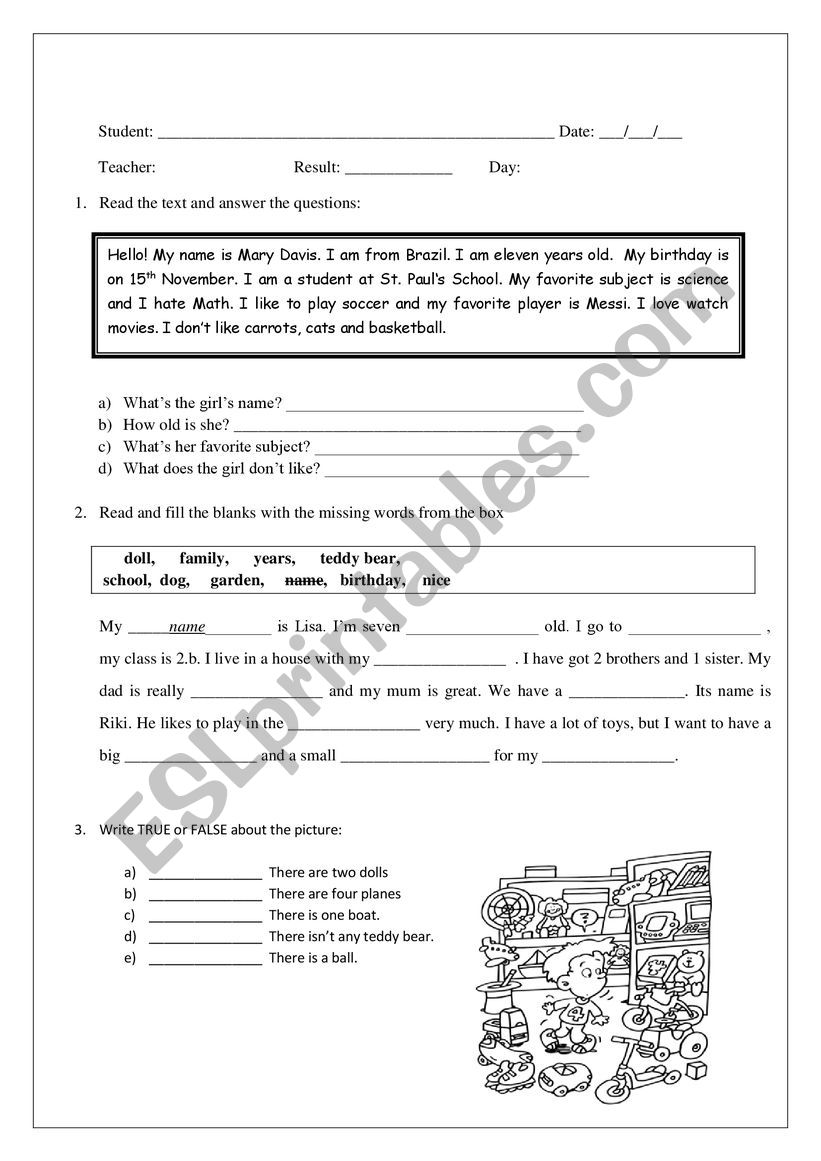 English test worksheet