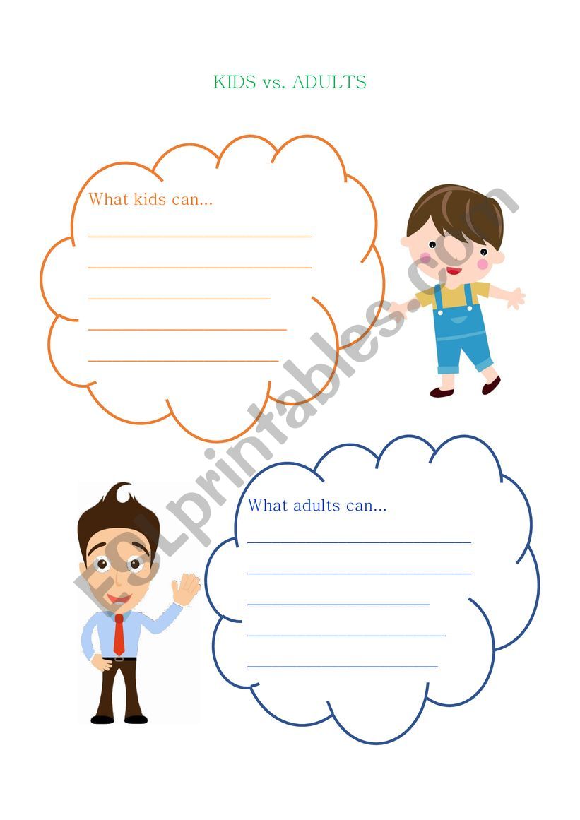 What kids can vs. adults can worksheet