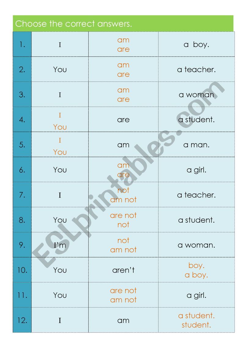 I am - You are worksheet