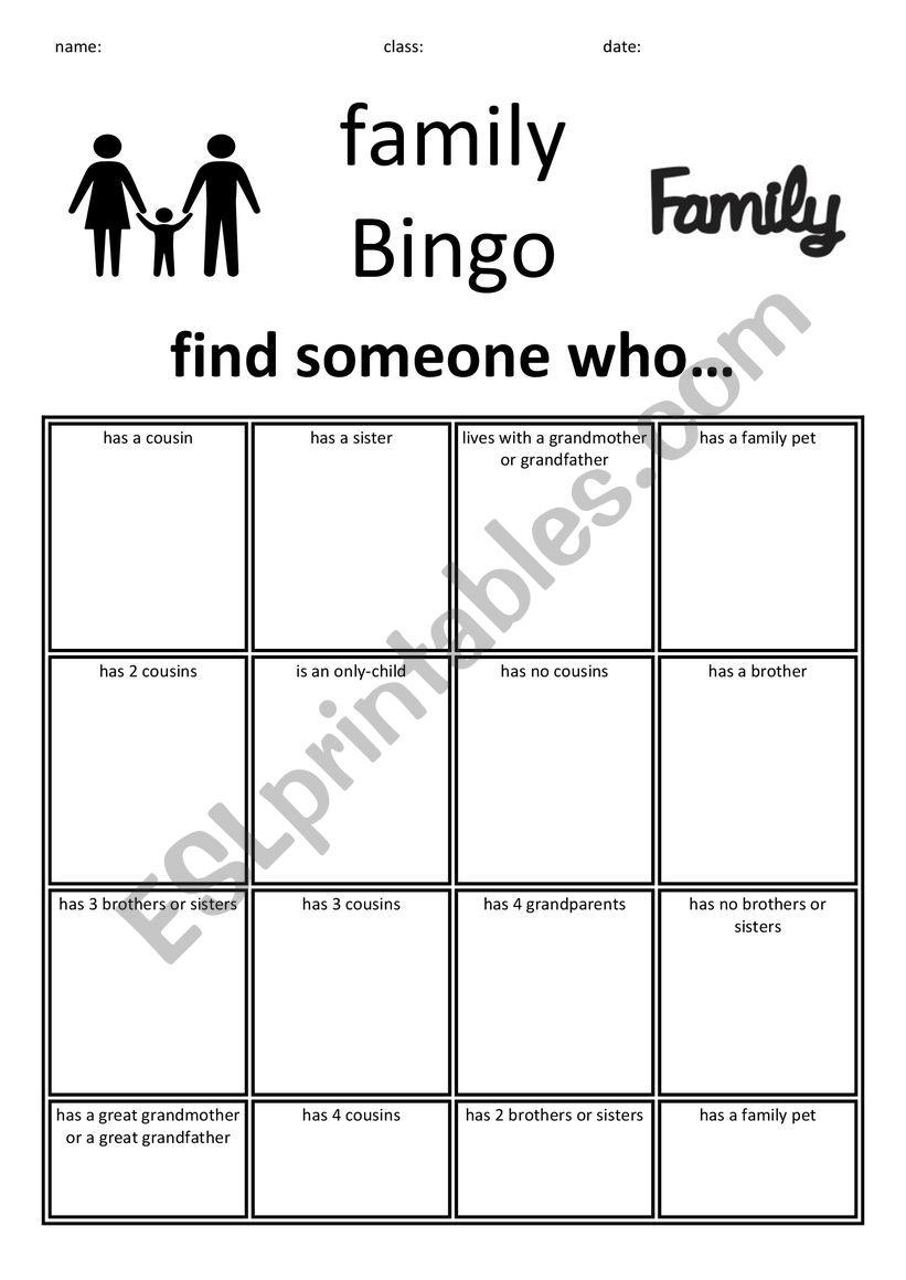 Family Bingo (_Find Someone) worksheet