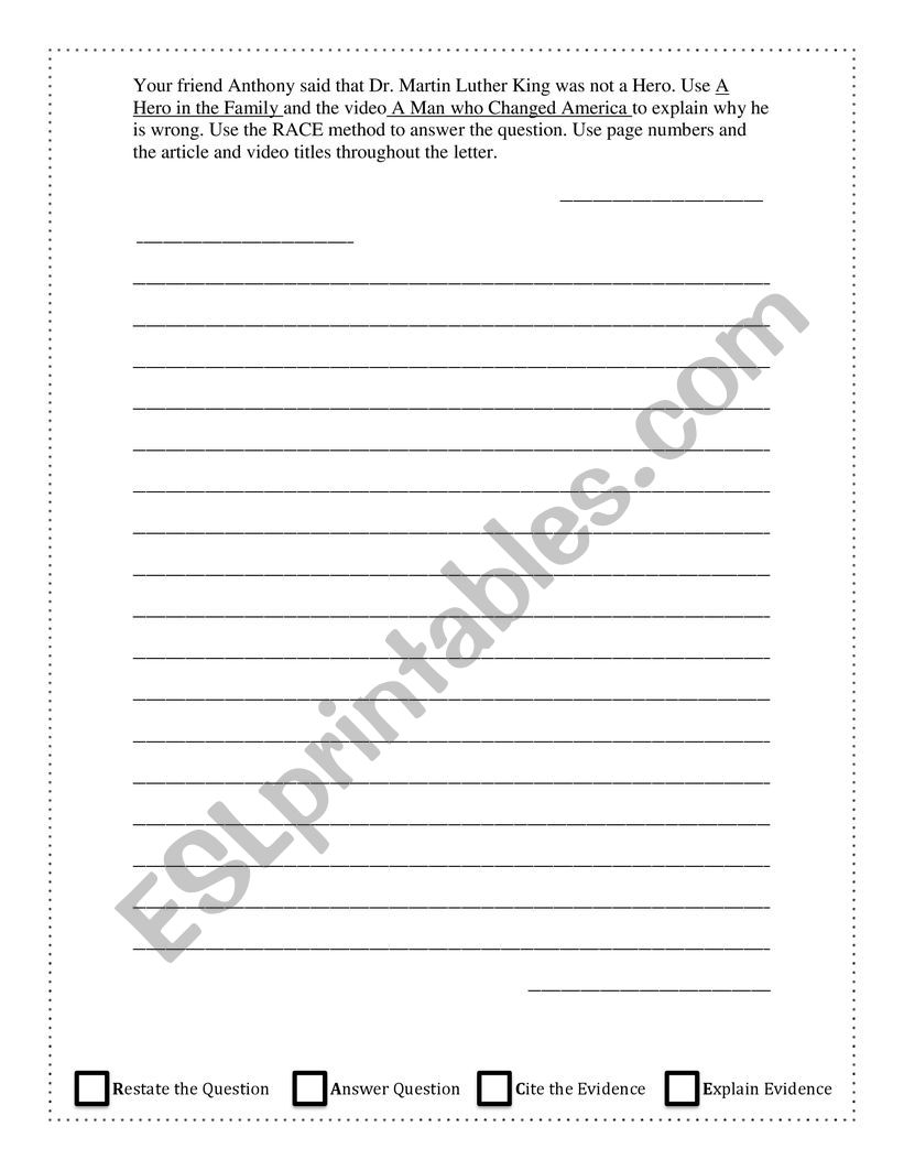 RST Letter worksheet