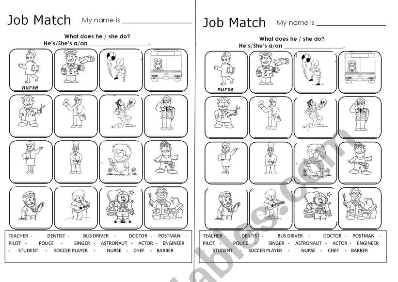 occupations worksheet