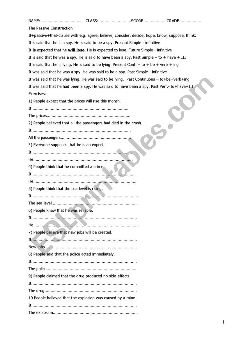 Passive Construction worksheet