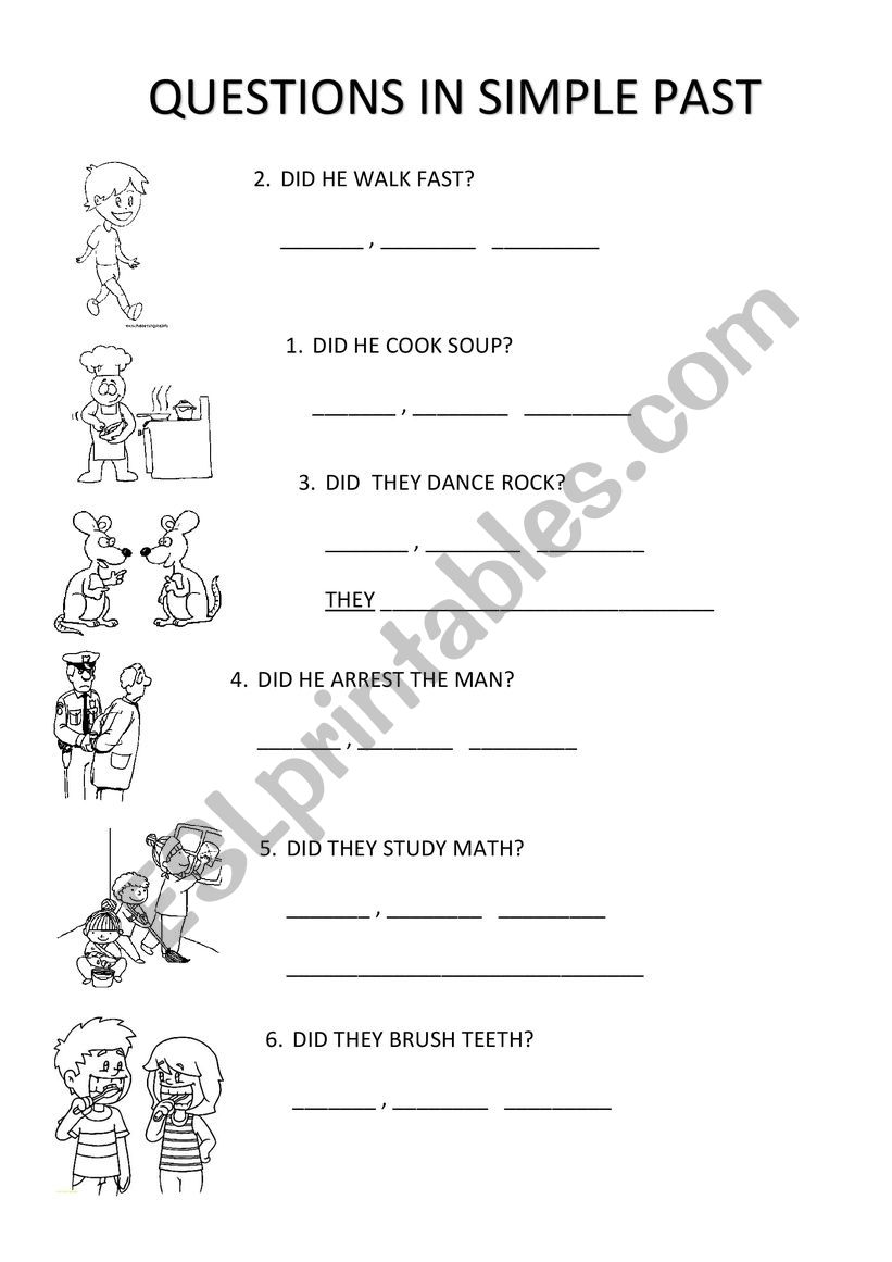 QUESTIONS IN SIMPLE PAST worksheet