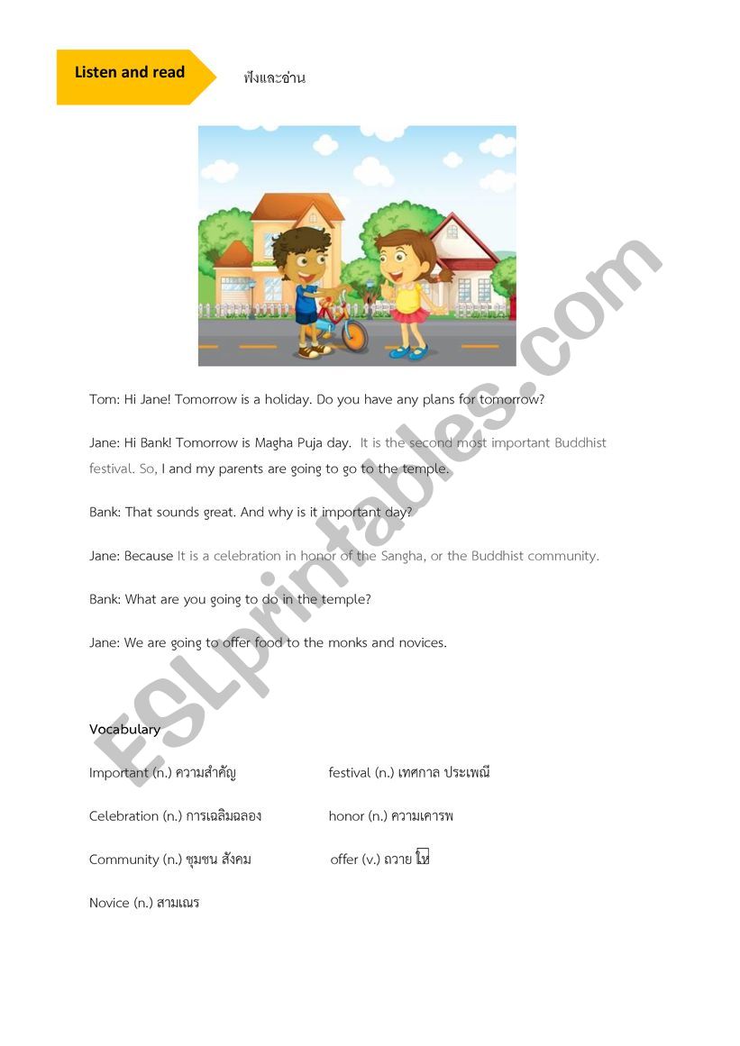 Buddhist Holidays worksheet