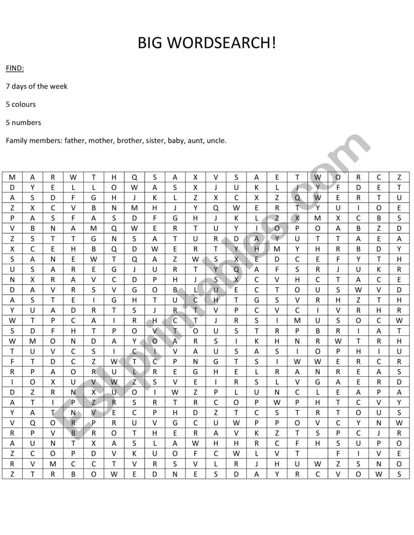 Big wordsearch worksheet