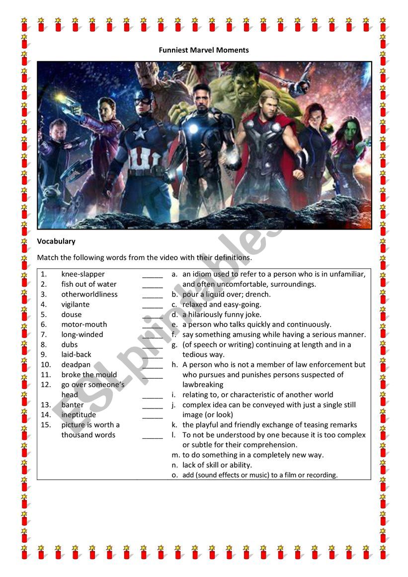 Marvel´s Funniest Moments - ESL worksheet by Li-ann