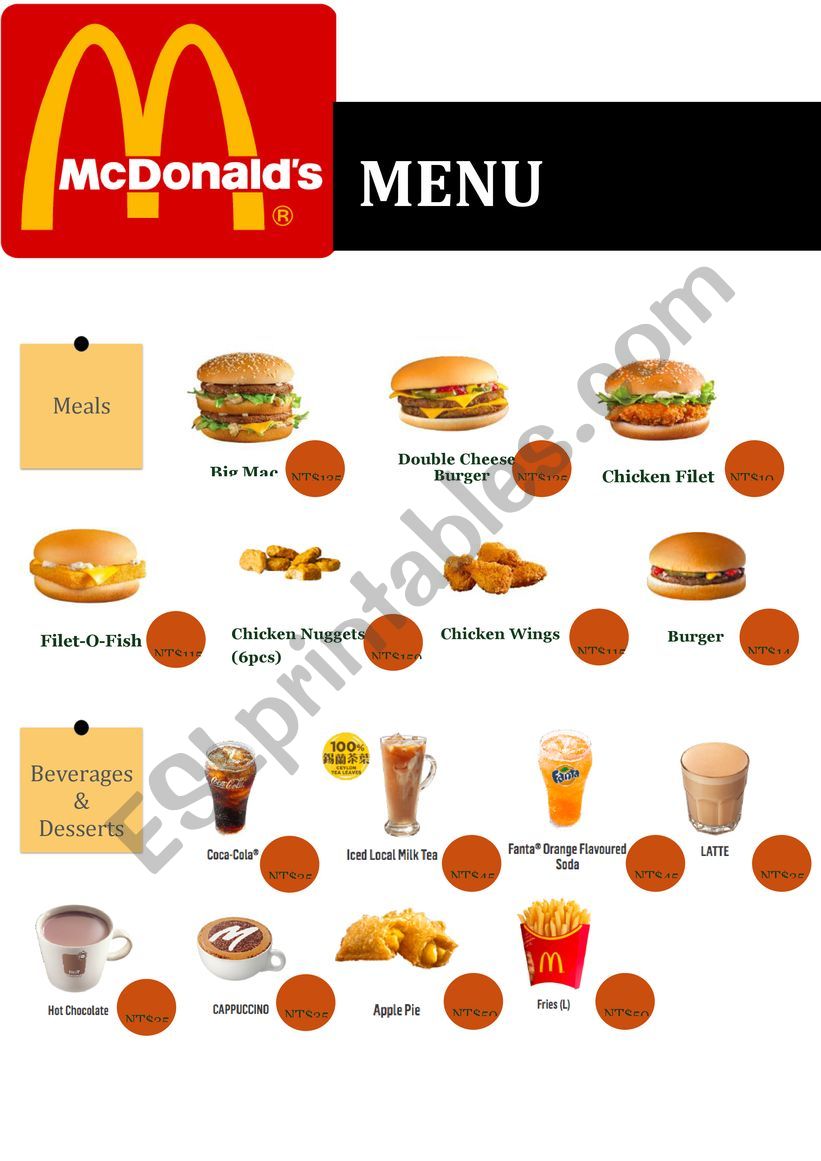How-to-order-McDonalds Menu worksheet