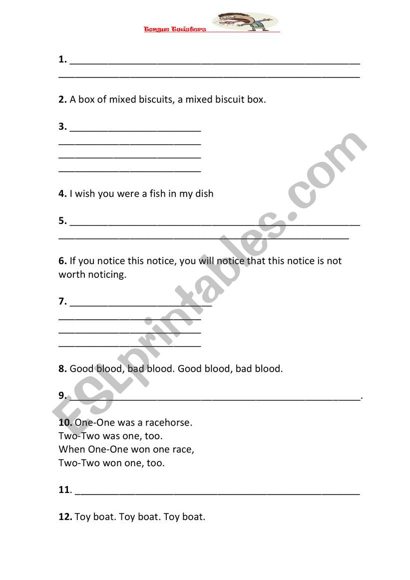 tongue twister worksheet