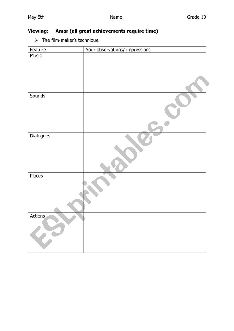 Amar worksheet