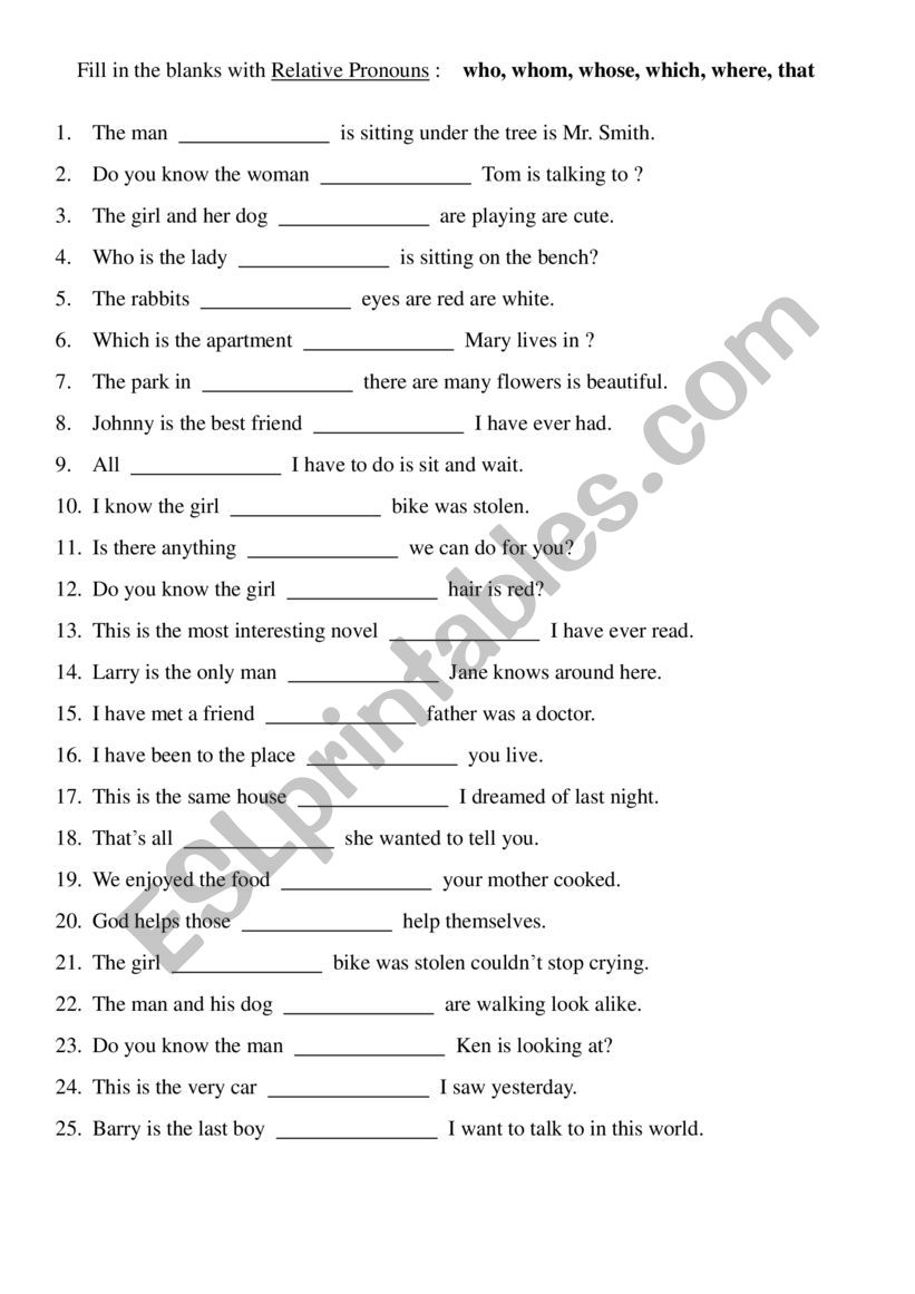 relative pronouns worksheet