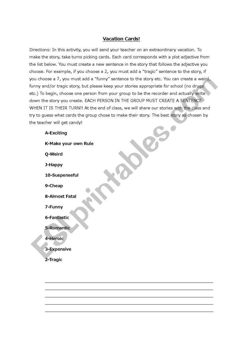 Send Your Teacher on Vacation worksheet