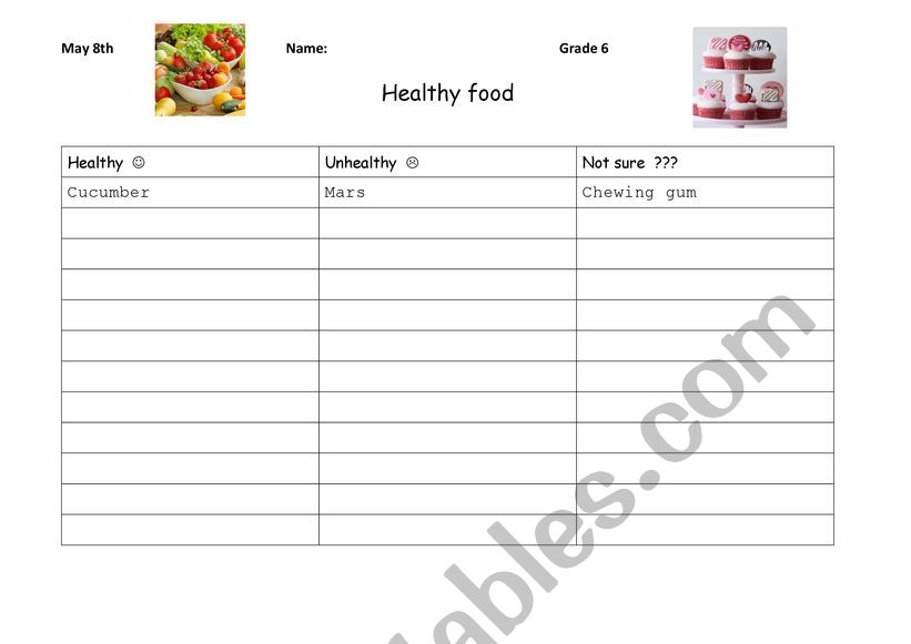 Healthy Food worksheet