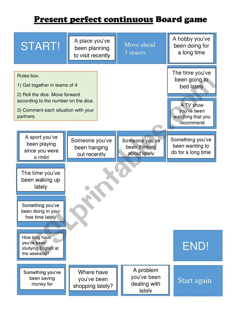 Present Perfect Continuous Board Game ESL Worksheet By Vicoquem