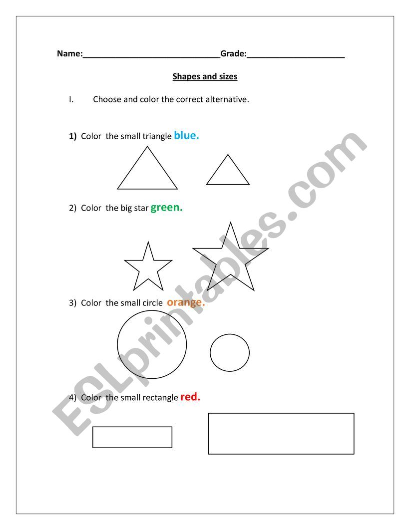 Shapes and Sizes  worksheet