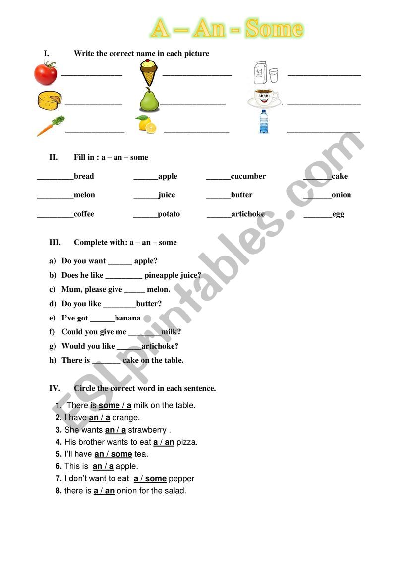 A AN SOME worksheet