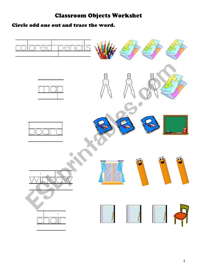 Classroom objects worksheet P2