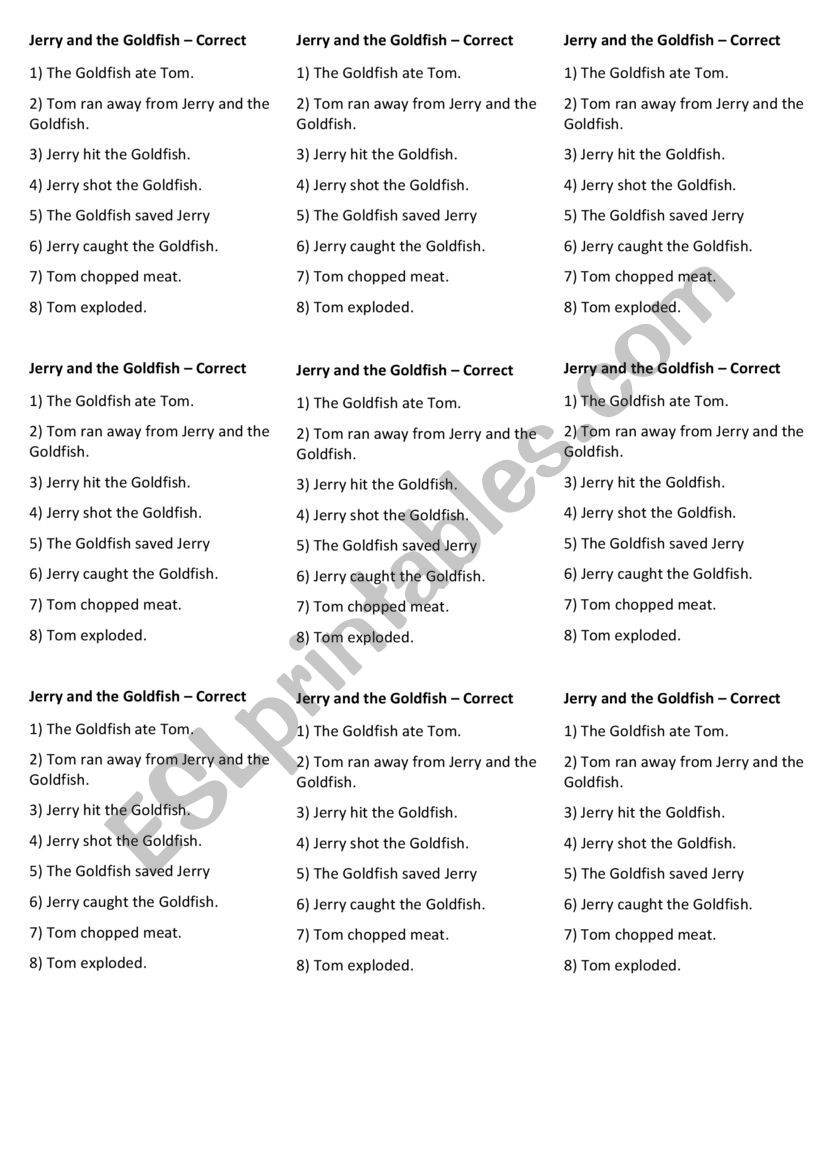 Jerry and the Goldfish worksheet