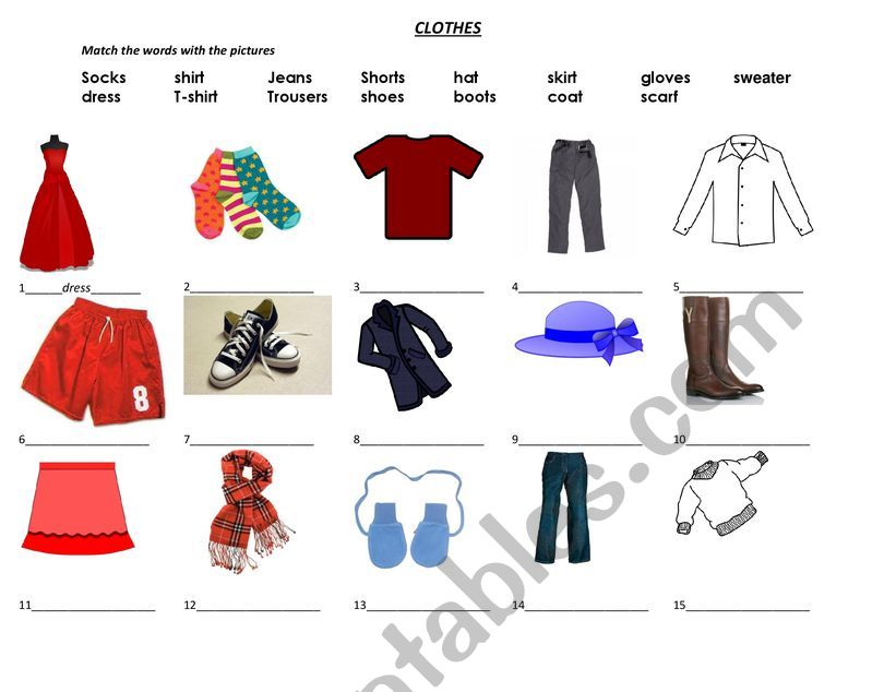 Clothes worksheet worksheet