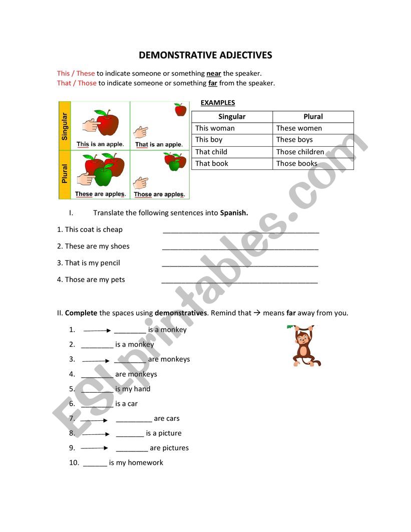 Demonstratives worksheet