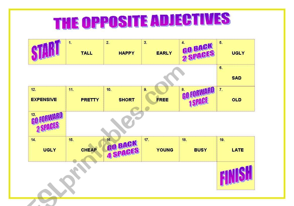 the opposite adjectives game worksheet