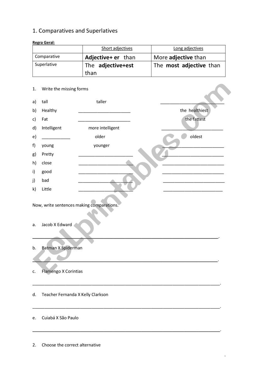 COMPARATIVE AND SUPERLATIVE worksheet