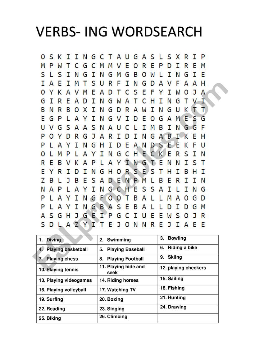 VERB _ING WORDSEARCH worksheet