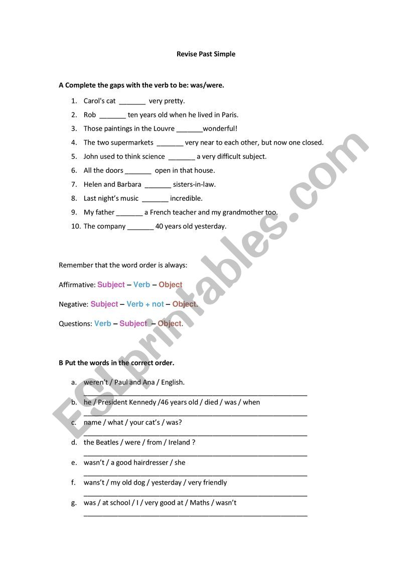 Revision Past Simple worksheet