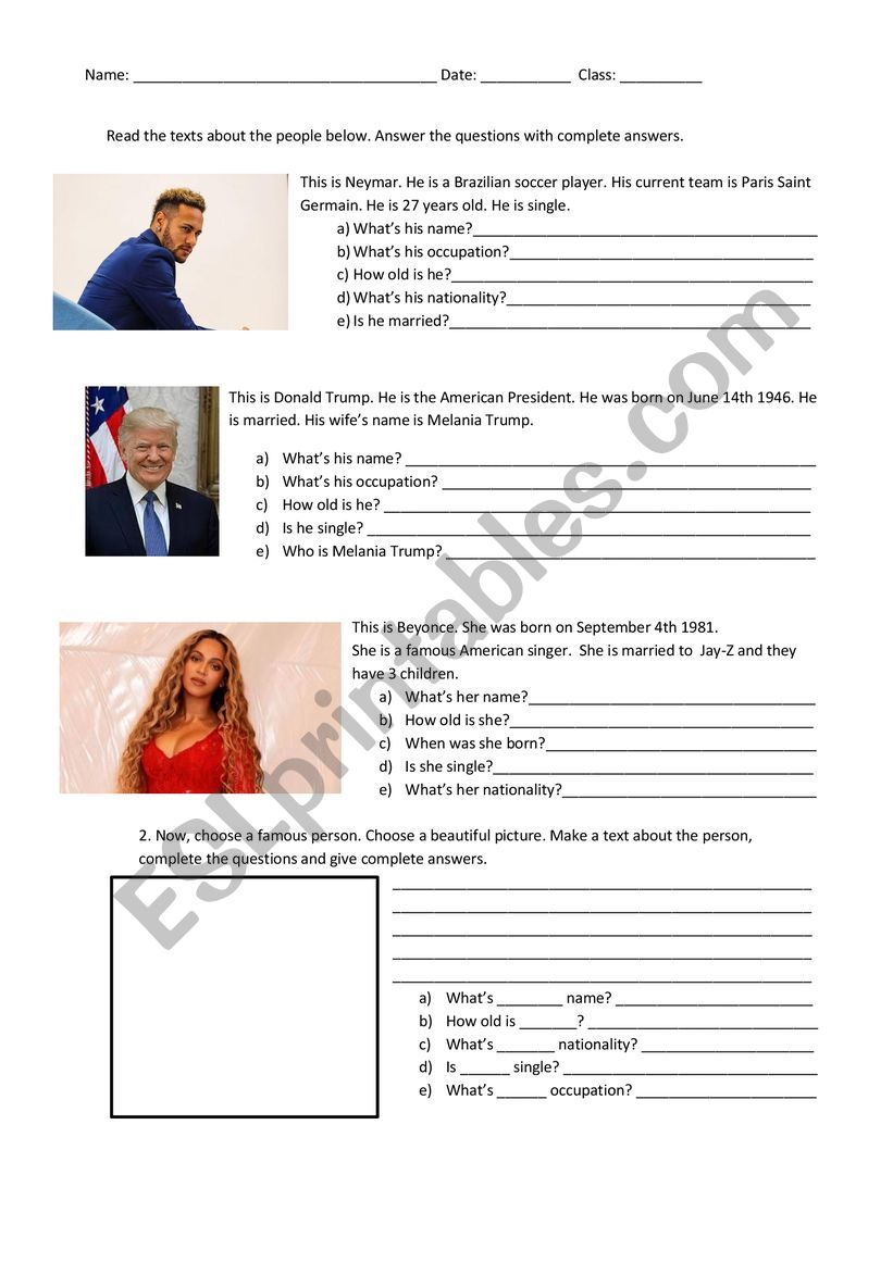Famous people and occupations worksheet