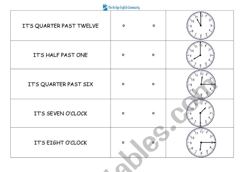 Match the sentence and the clock