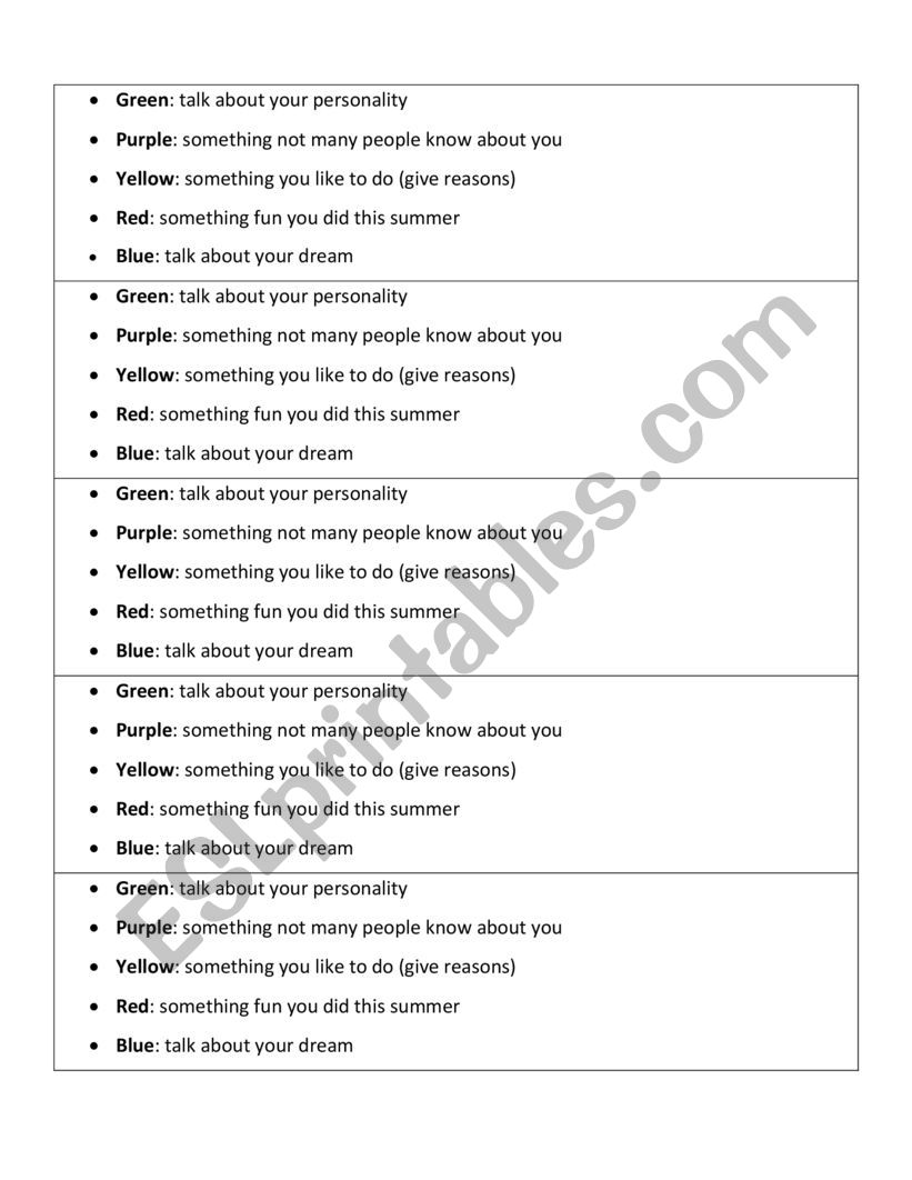 GETTING TO KNOW EACH OTHER - SPEAKING 