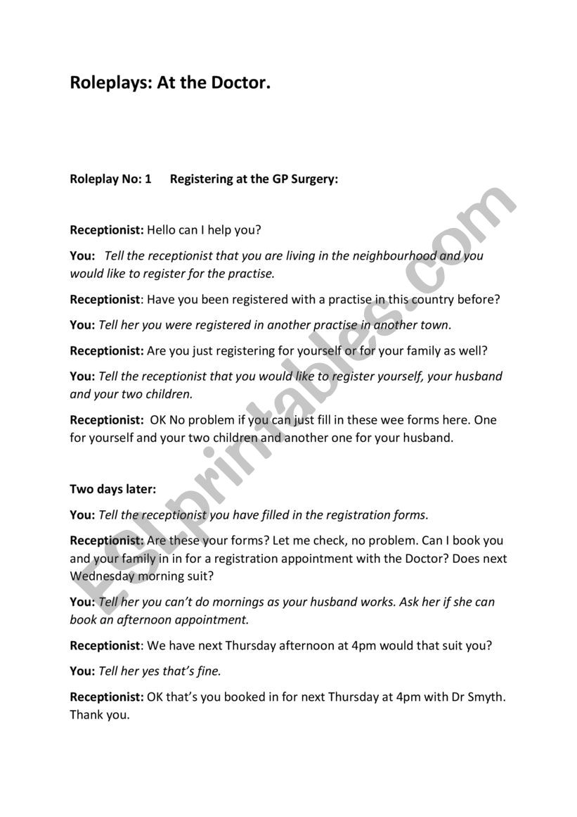 GP Surgery Roleplays worksheet