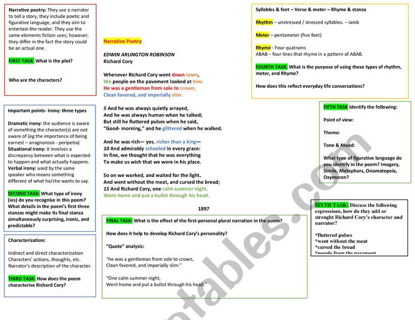 Narrative Poetry worksheet