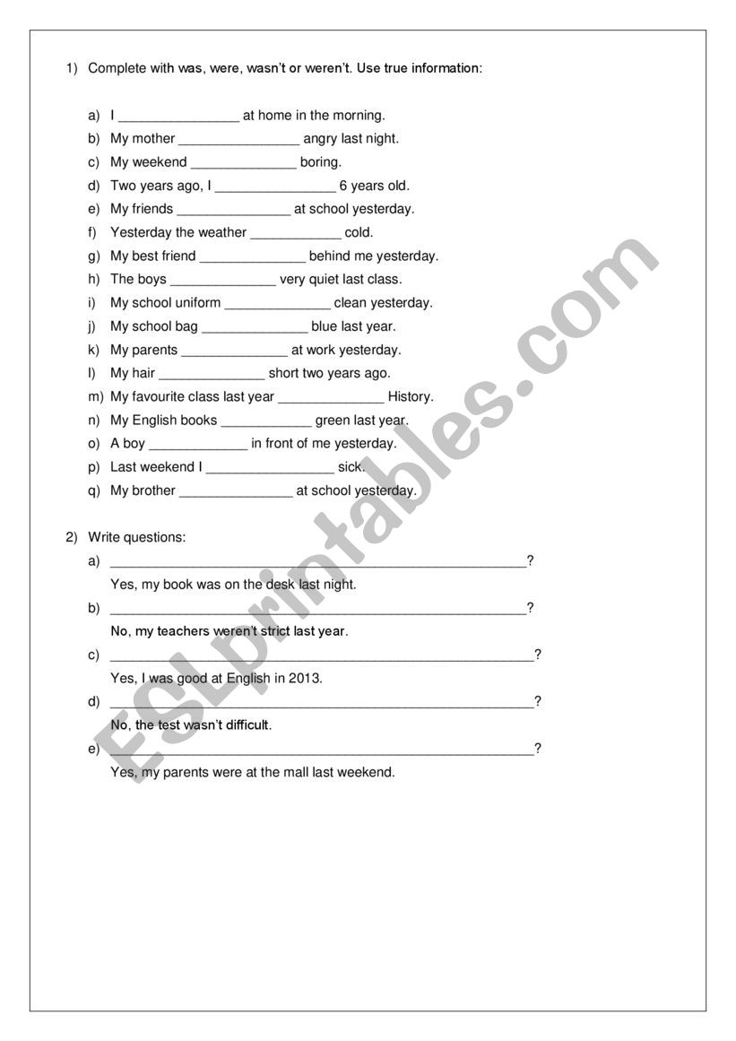 BE Past worksheet