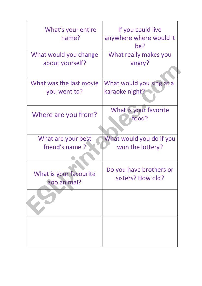 questions to meet people - ESL worksheet by AlejandraA