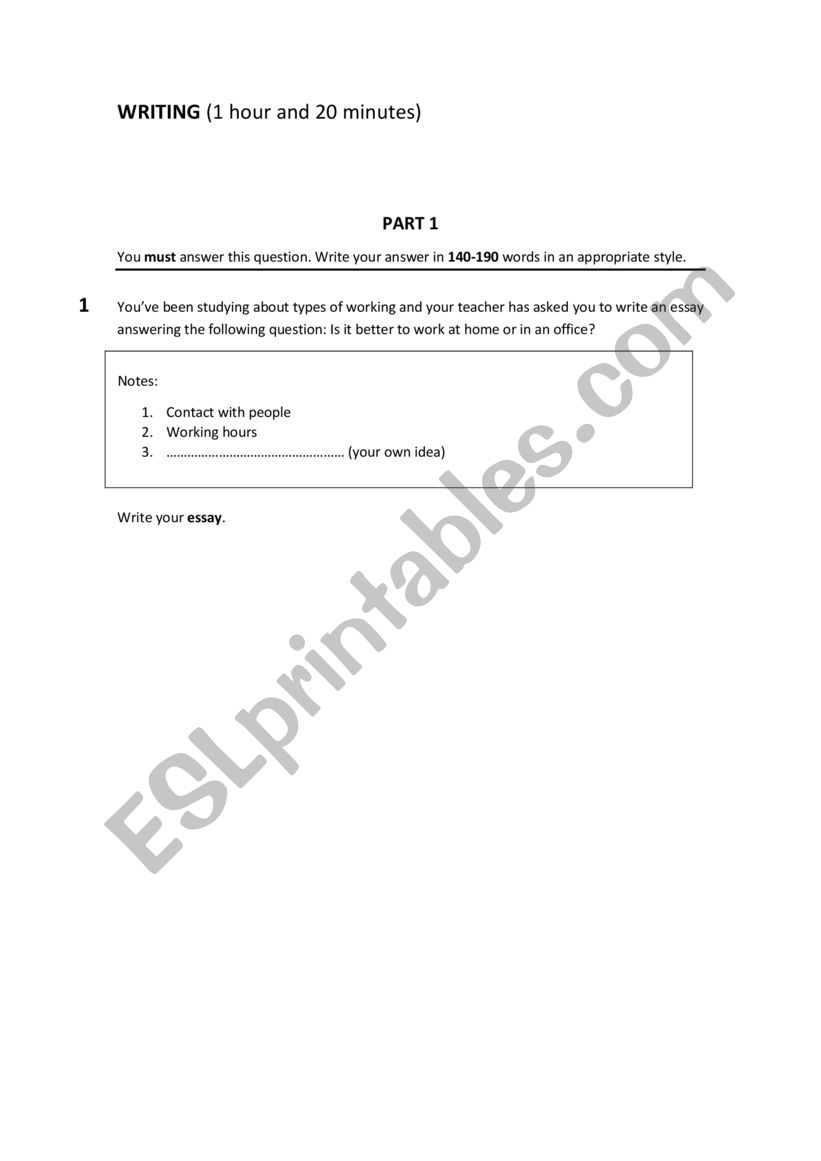 Writing task - FCE worksheet