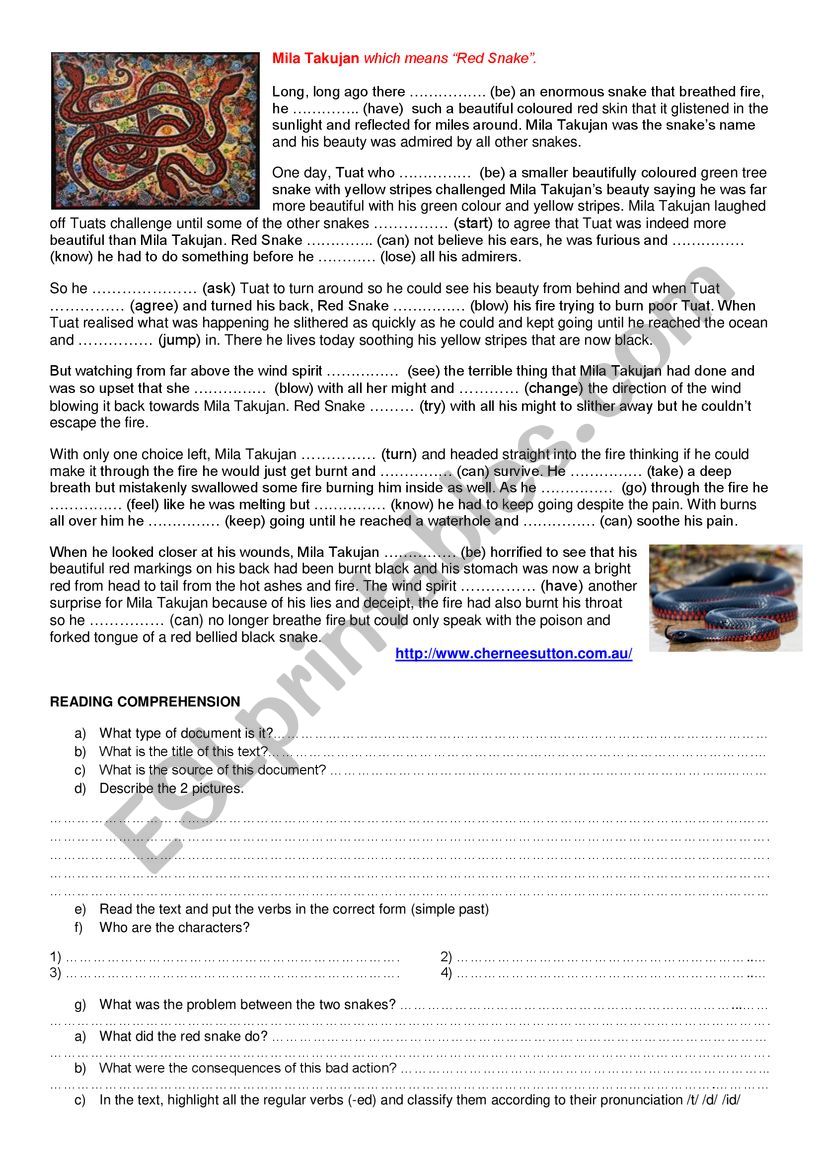 Dreamtime story  worksheet