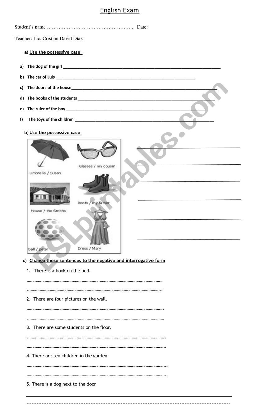 english exam worksheet