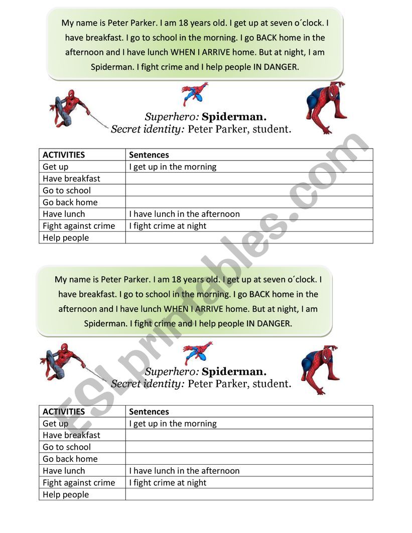 SUPERHEROES worksheet