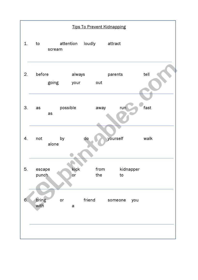 Self protection worksheet