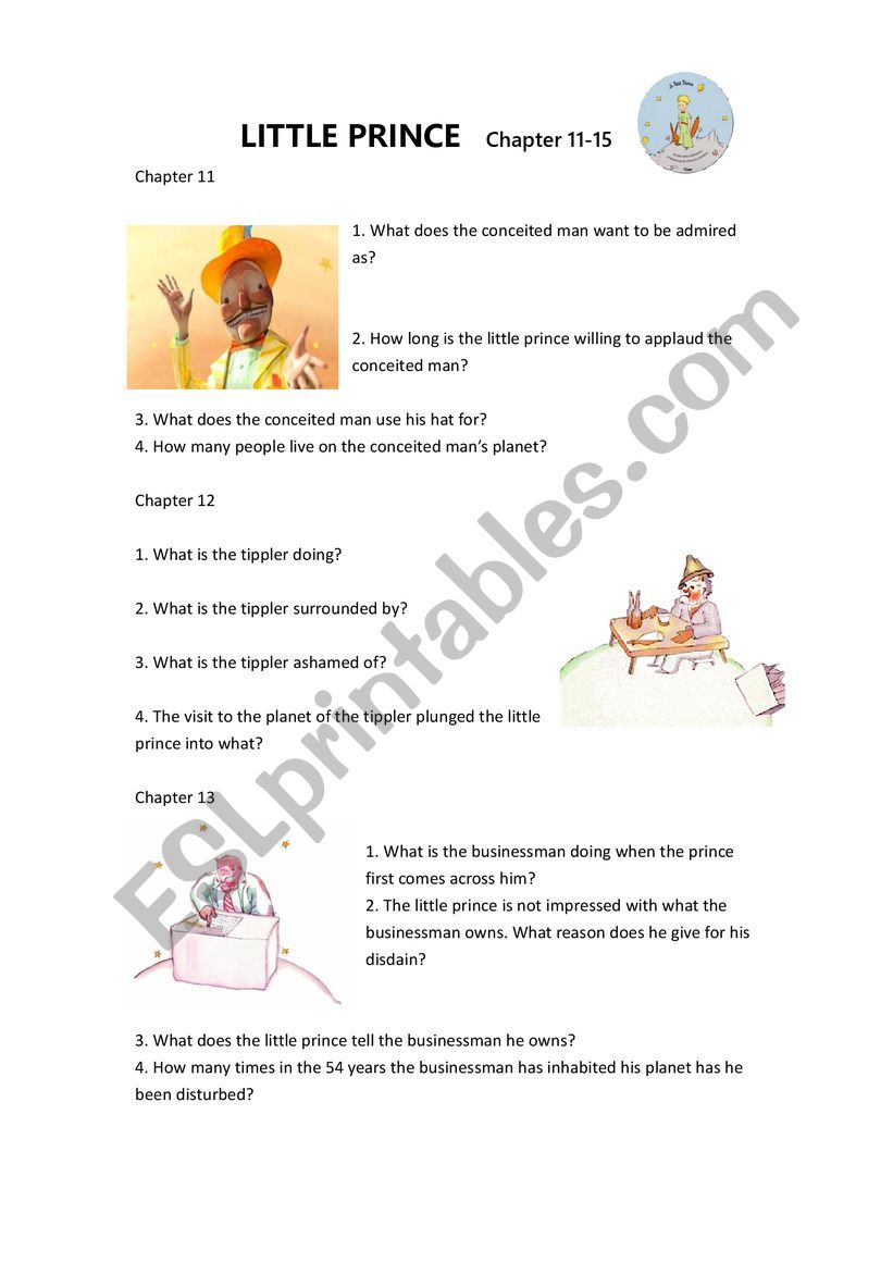 Little Prince Chapter 11-15 worksheet