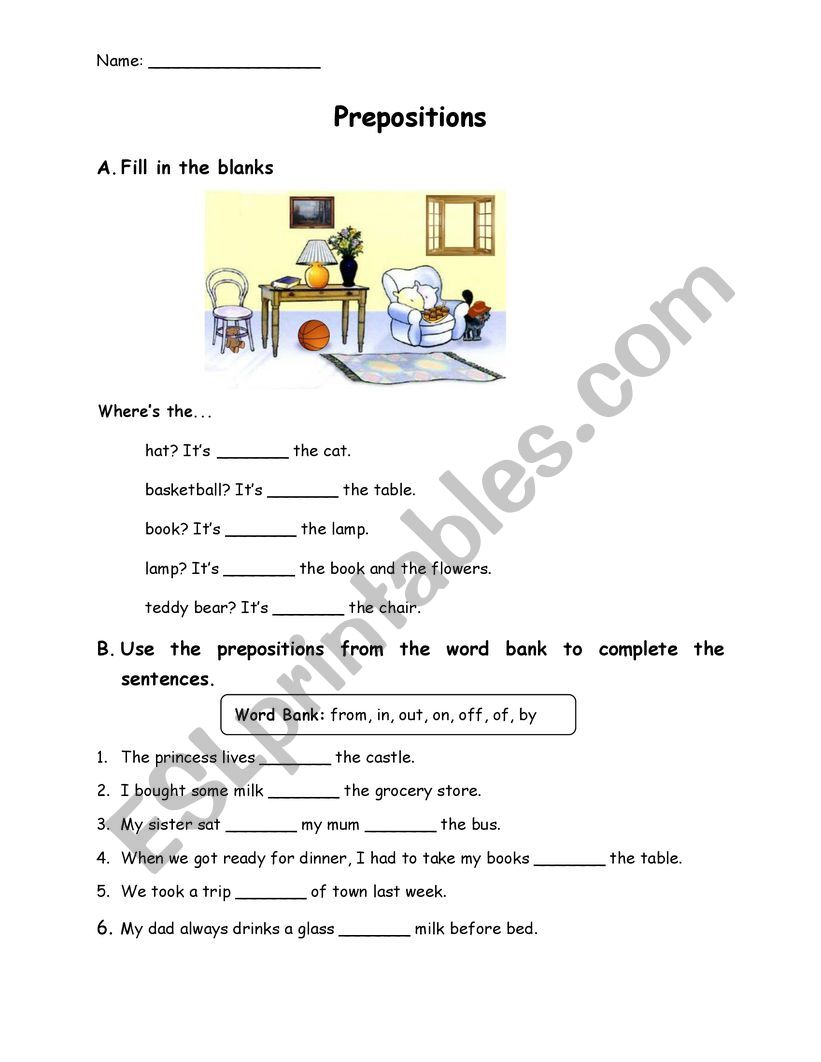 Prepositions worksheet