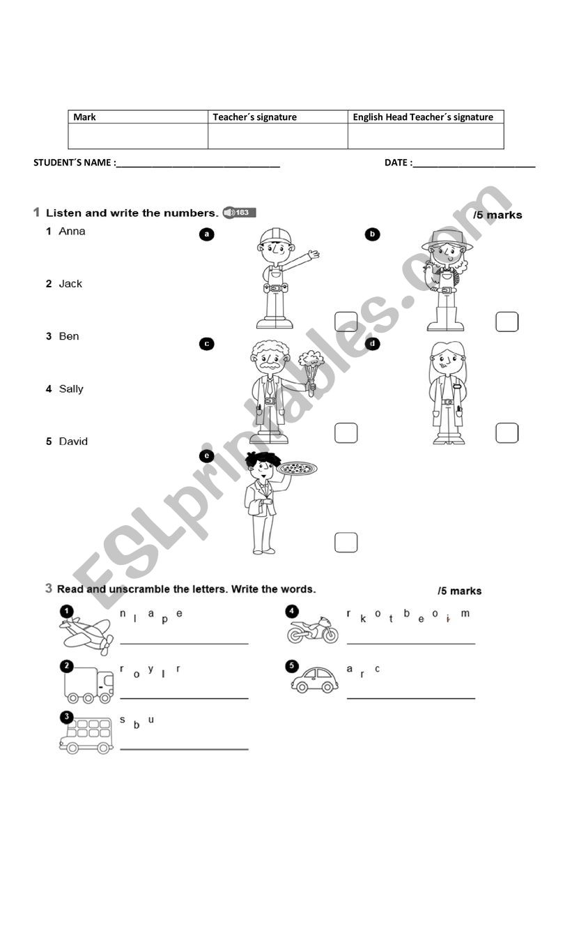 test worksheet