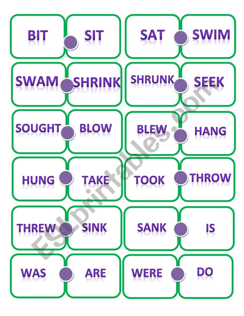 verb dominos card worksheet
