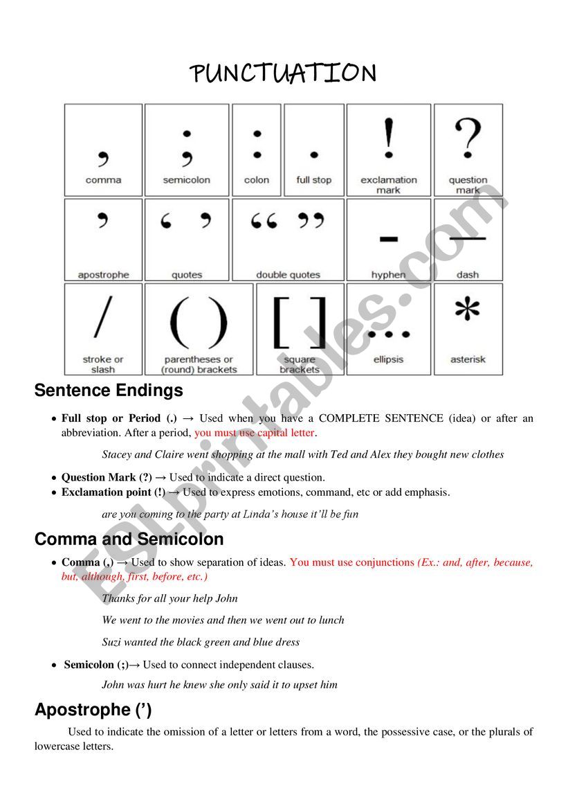 Punctuation worksheet